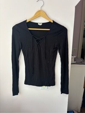 Garage Black Lace-Up Long Sleeve Top